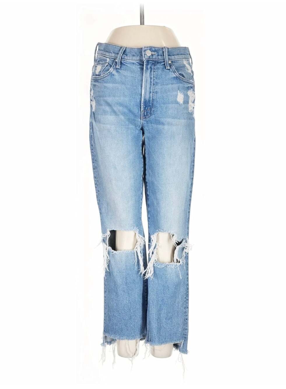 MOTHER Light Blue Distressed Ankle Crop Jeans